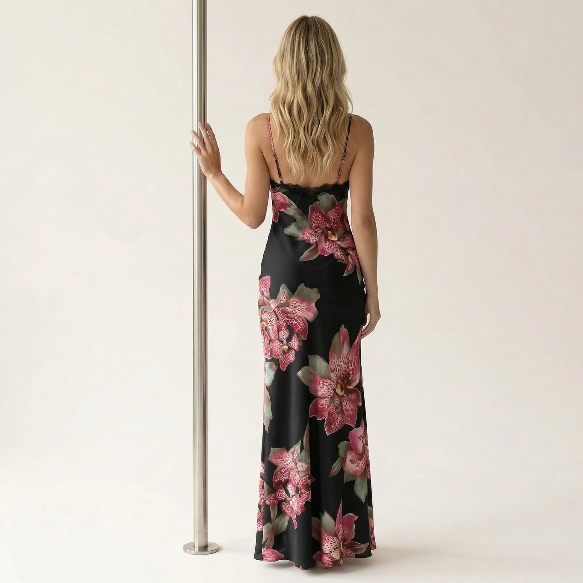 Midnight Bloom Satin Slip Maxi Dress SM-047-S