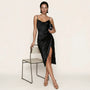 Midnight Satin Drape Slip Midi Dress BlackSM-045-BLACK-S