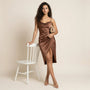 Midnight Satin Drape Slip Midi Dress BrownSM-045-BROWN-S