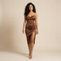 Midnight Satin Drape Slip Midi Dress BrownSM-045-BROWN-S