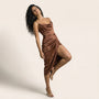 Midnight Satin Drape Slip Midi Dress BrownSM-045-BROWN-S