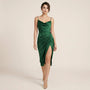Midnight Satin Drape Slip Midi Dress GreenSM-045-GREEN-S