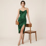Midnight Satin Drape Slip Midi Dress GreenSM-045-GREEN-S