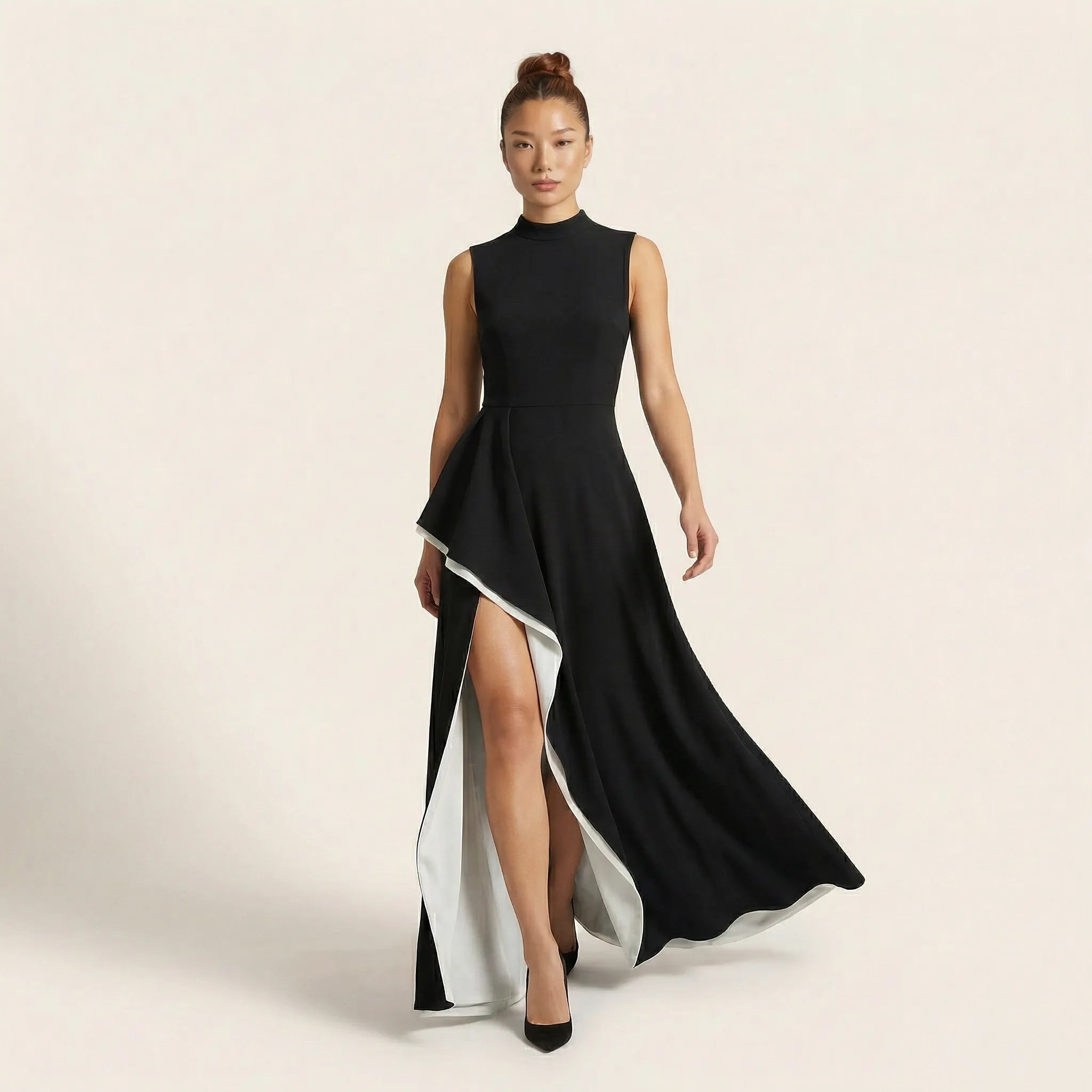 Noir Contrast High - Slit Maxi Dress BlackSM-048-BLACK-S
