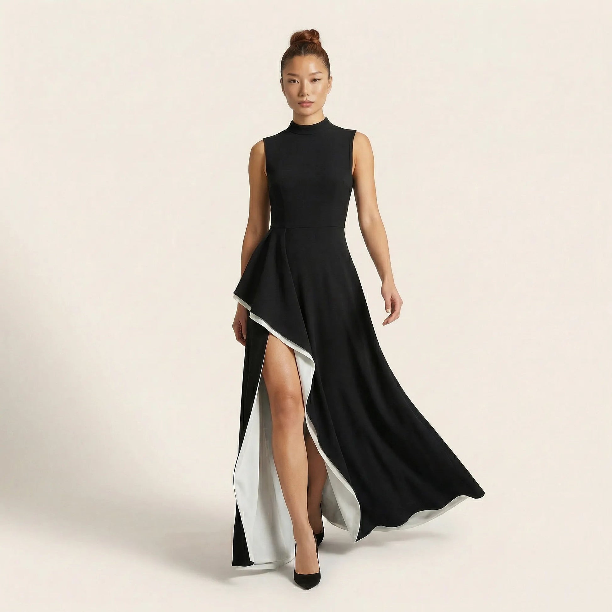 Noir Contrast High - Slit Maxi Dress BlackSM-048-BLACK-S