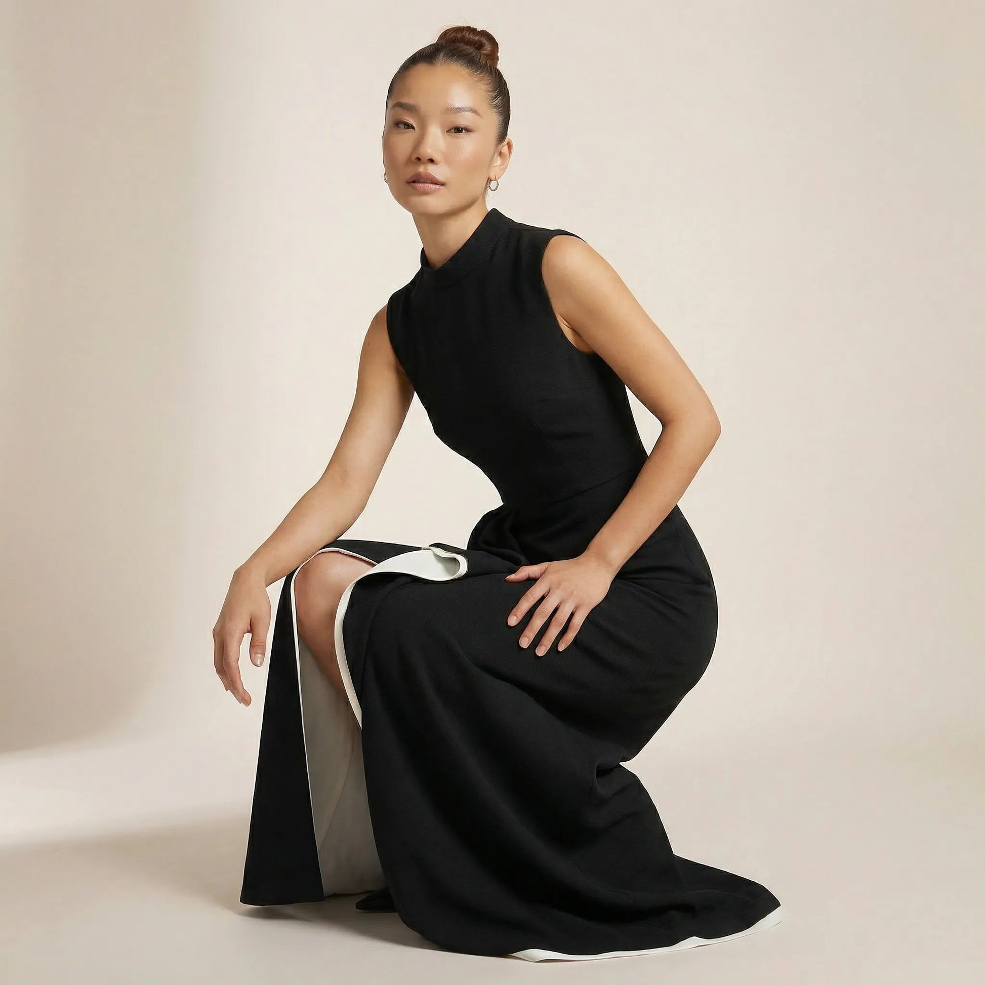 Noir Contrast High - Slit Maxi Dress BlackSM-048-BLACK-S