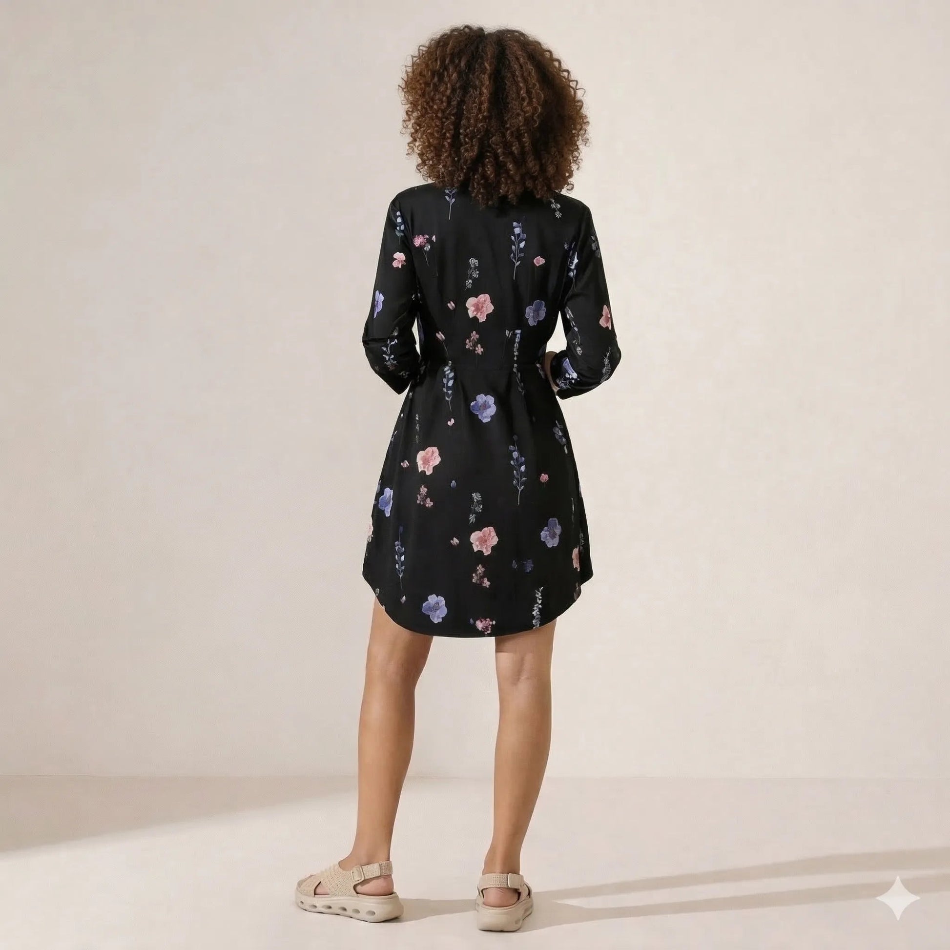 Noir Floral Shirt Mini Dress BlackSM-051-BLACK-S