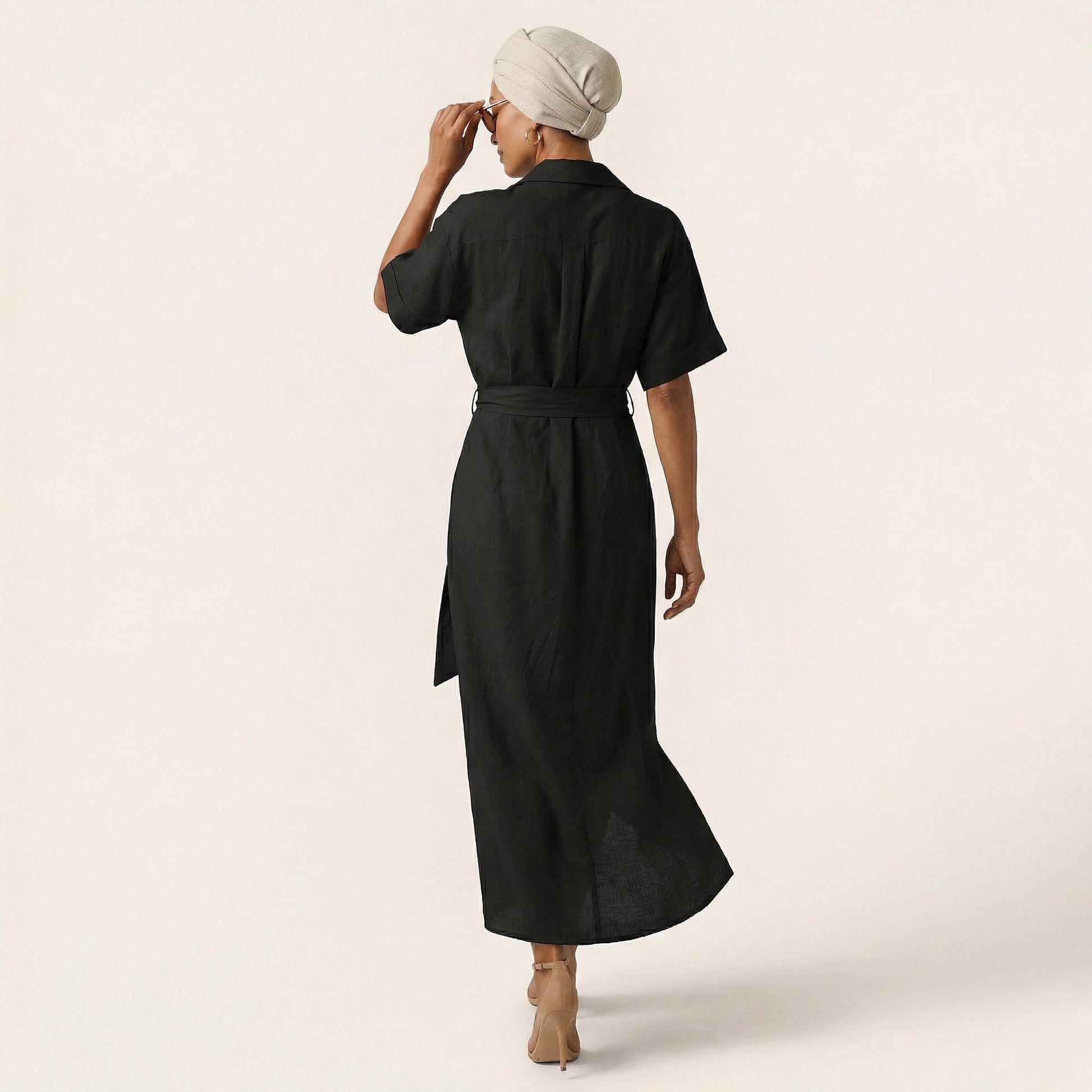 Noir Flow Belted Midi Shirt Dress BlackSM-031-BLACK-S