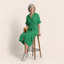 Noir Flow Belted Midi Shirt Dress GreenSM-031-GREEN-S