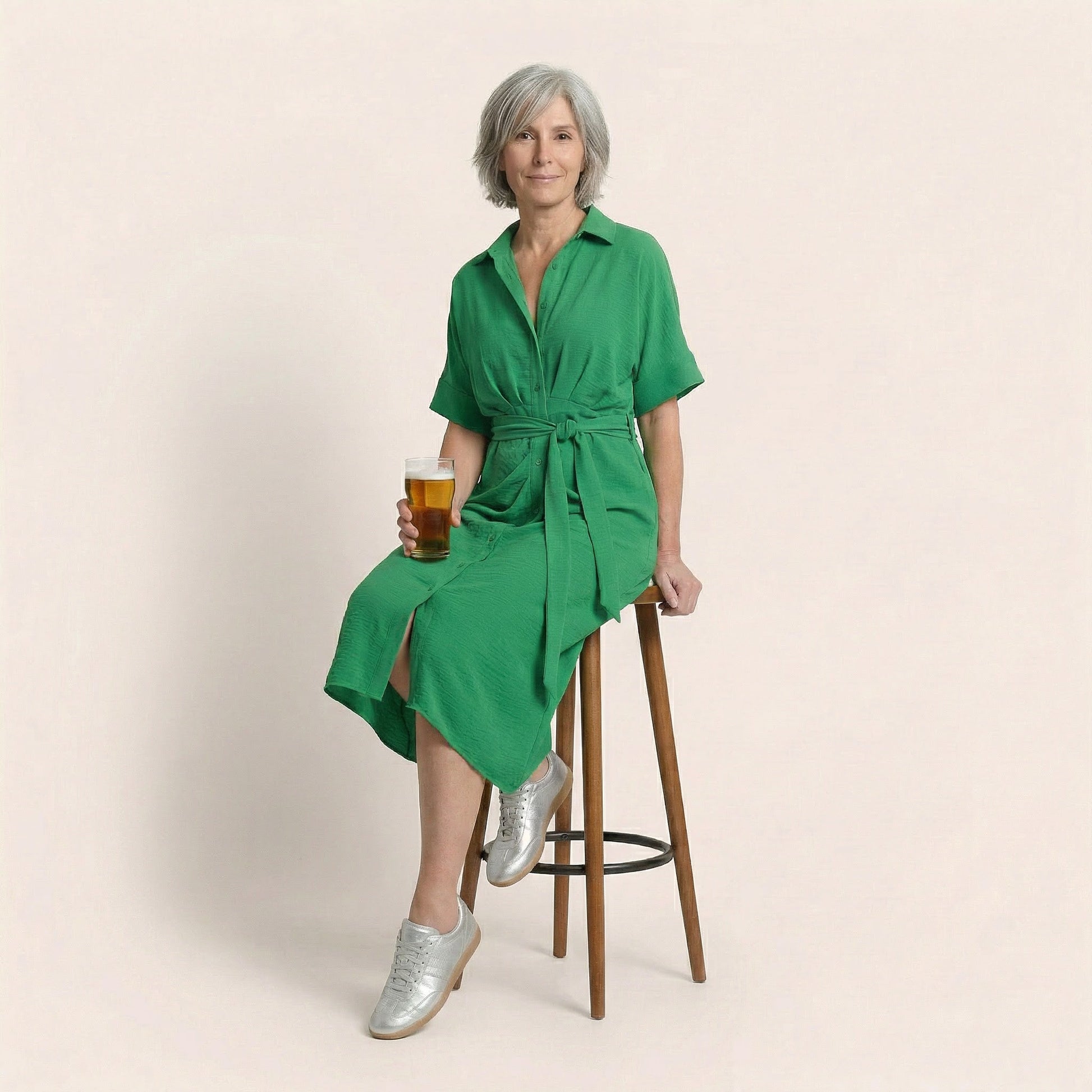 Noir Flow Belted Midi Shirt Dress GreenSM-031-GREEN-S