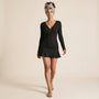 Noir Ribbed Wrap Mini Dress BlackSM-046-BLACK-S