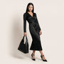 Noir Satin Wrap Midi Dress BlackSM-050-BLACK-S