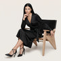 Noir Satin Wrap Midi Dress BlackSM-050-BLACK-S