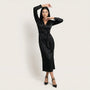 Noir Satin Wrap Midi Dress BlackSM-050-BLACK-S