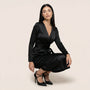 Noir Satin Wrap Midi Dress BlackSM-050-BLACK-S