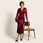 Noir Satin Wrap Midi Dress RedSM-050-RED-S