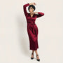 Noir Satin Wrap Midi Dress RedSM-050-RED-S