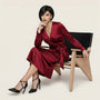 Noir Satin Wrap Midi Dress RedSM-050-RED-S