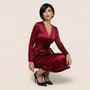 Noir Satin Wrap Midi Dress RedSM-050-RED-S