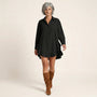 Oversized Shirt Dress with Frill Hem BlackSM-021-BLACK-S