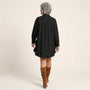 Oversized Shirt Dress with Frill Hem BlackSM-021-BLACK-S