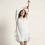 Oversized Shirt Dress with Frill Hem WhiteSM-021-WHITE-S