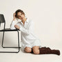 Oversized Shirt Dress with Frill Hem WhiteSM-021-WHITE-S