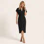 Pleated Wrap Midi Dress BlackSM-039-BLACK-S