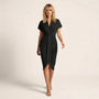 Pleated Wrap Midi Dress BlackSM-039-BLACK-S