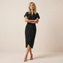 Pleated Wrap Midi Dress BlackSM-039-BLACK-S