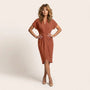 Pleated Wrap Midi Dress BrownSM-039-BROWN-S