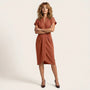 Pleated Wrap Midi Dress BrownSM-039-BROWN-S