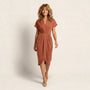 Pleated Wrap Midi Dress BrownSM-039-BROWN-S