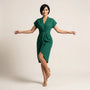 Pleated Wrap Midi Dress GreenSM-039-GREEN-S