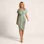 Pleated Wrap Midi Dress Light GreenSM-039-LIGHTGREEN-S