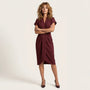 Pleated Wrap Midi Dress MaroonSM-039-MAROON-S