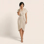 Pleated Wrap Midi Dress Off - WhiteSM-039-OFFWHITE-S