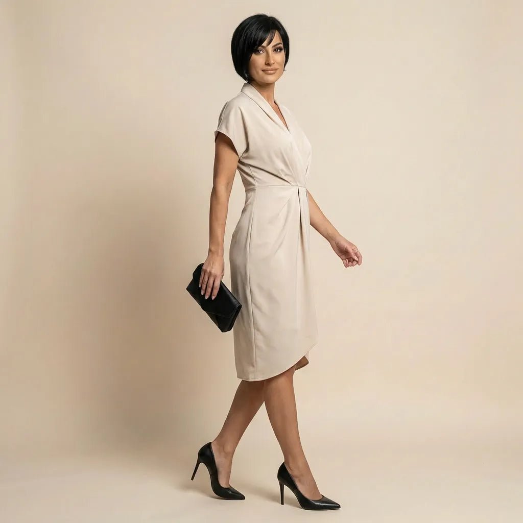 Pleated Wrap Midi Dress Off - WhiteSM-039-OFFWHITE-S