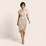 Pleated Wrap Midi Dress Off - WhiteSM-039-OFFWHITE-S