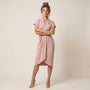 Pleated Wrap Midi Dress PeachSM-039-PEACH-S