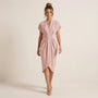 Pleated Wrap Midi Dress PeachSM-039-PEACH-S