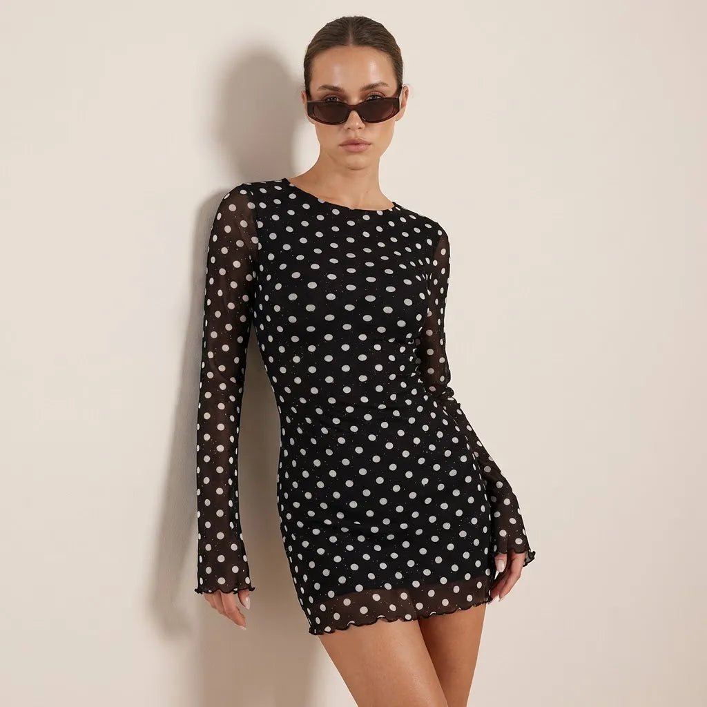 Polka Dot Mini Party Dress BlackSM-024-BLACK-S