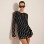 Polka Dot Mini Party Dress BlackSM-024-BLACK-S