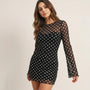 Polka Dot Mini Party Dress BlackSM-024-BLACK-S