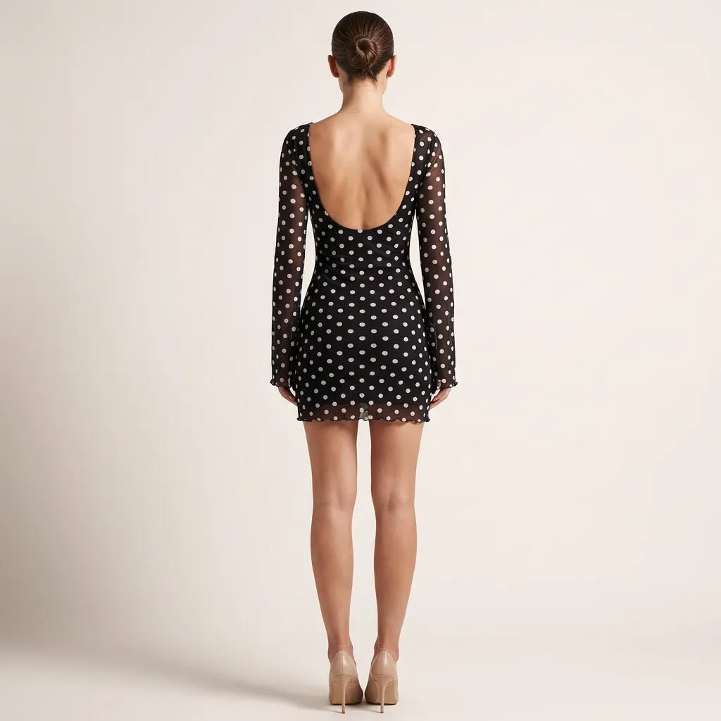 Polka Dot Mini Party Dress BlackSM-024-BLACK-S