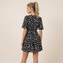 Polka Print V Tie - Waist Mini Dress BlackSM-028-BLACK-S