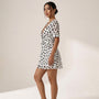 Polka Print V Tie - Waist Mini Dress Off - WhiteSM-028-OFFWHITE-S