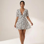 Polka Print V Tie - Waist Mini Dress Off - WhiteSM-028-OFFWHITE-S