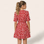 Polka Print V Tie - Waist Mini Dress RedSM-028-RED-S