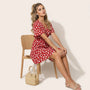 Polka Print V Tie - Waist Mini Dress RedSM-028-RED-S